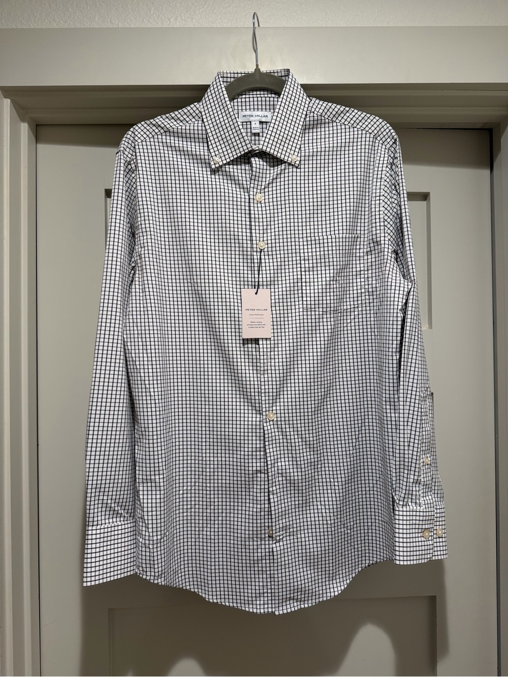 Peter Millar Hanford Performance Twill Shirt Small NWT Black White Check